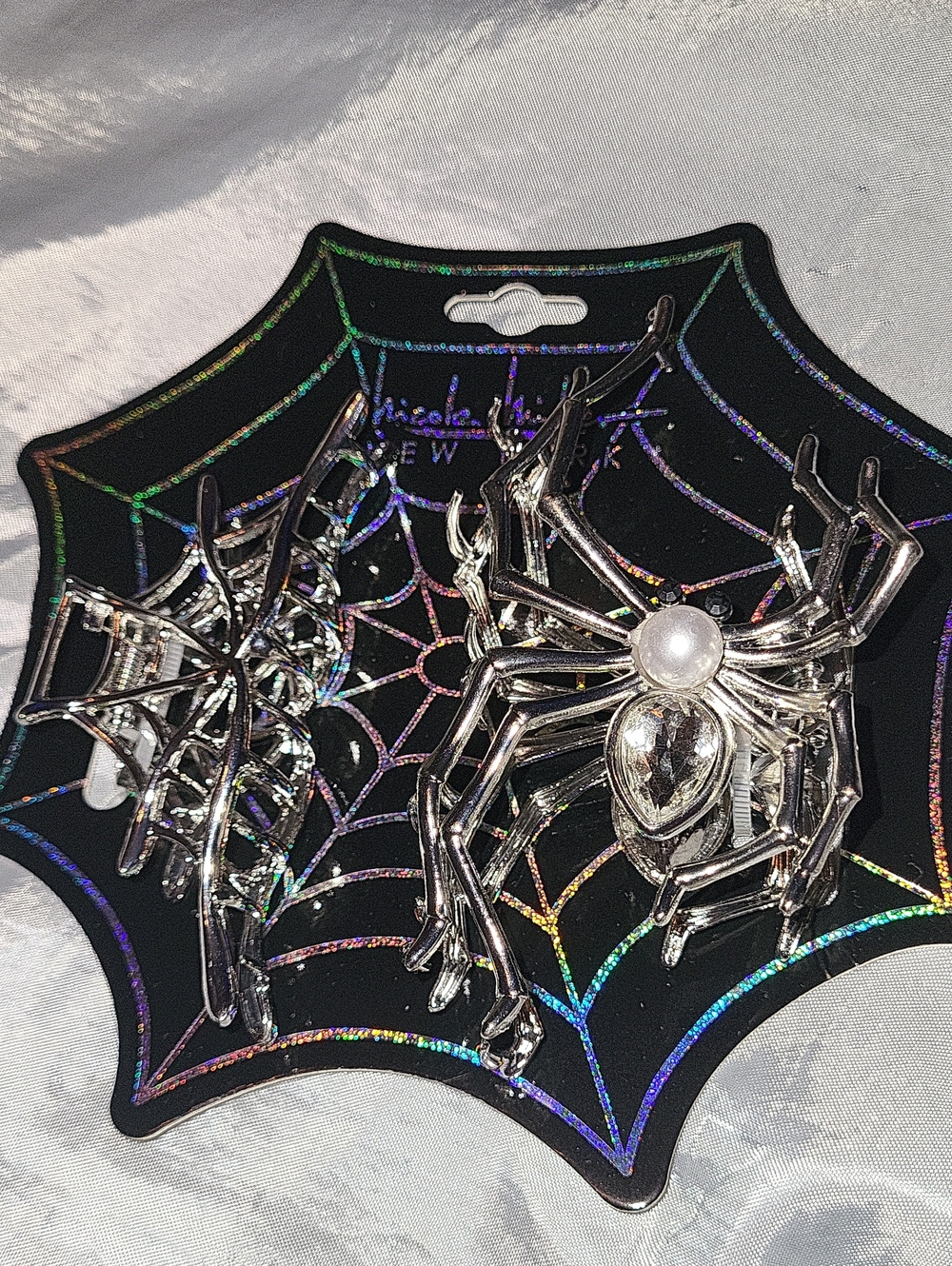Nicole Miller Spider And Web Hair Clips with Gem Pearl Accent Lp